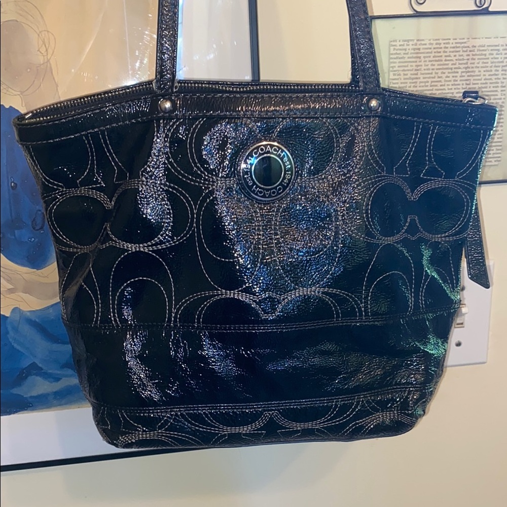 Coach Black Embroidered Tote Bag with Structured Design